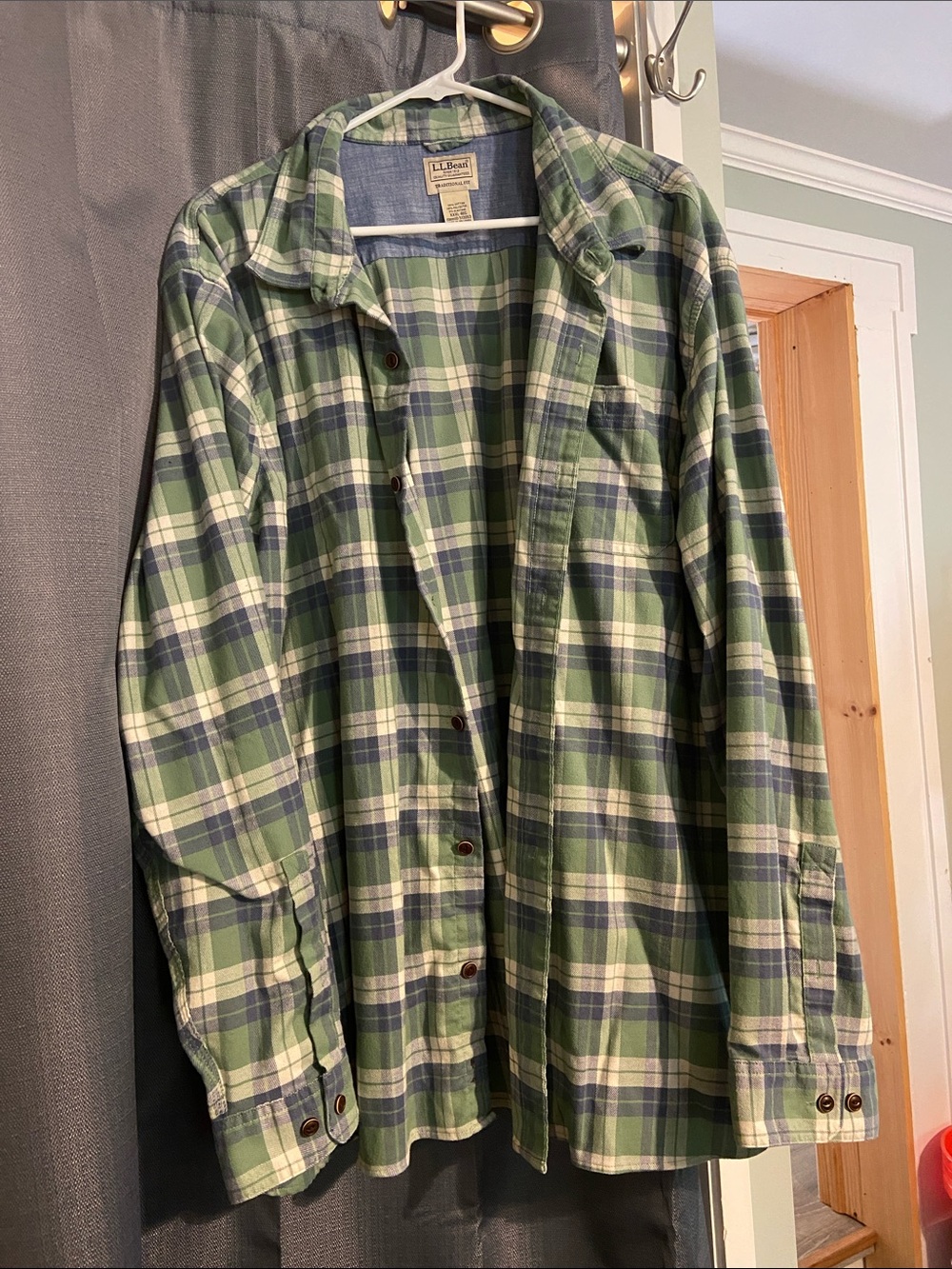 L.L. Bean Green and Blue Plaid Flannel Shirt Jacket